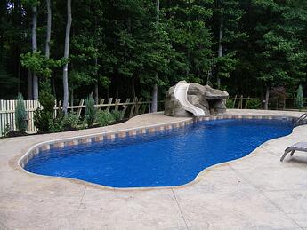 fiberglass pool deck with slide