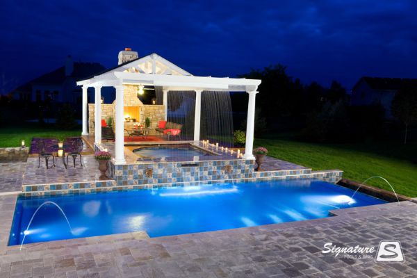 Fiberglass pool with pergola