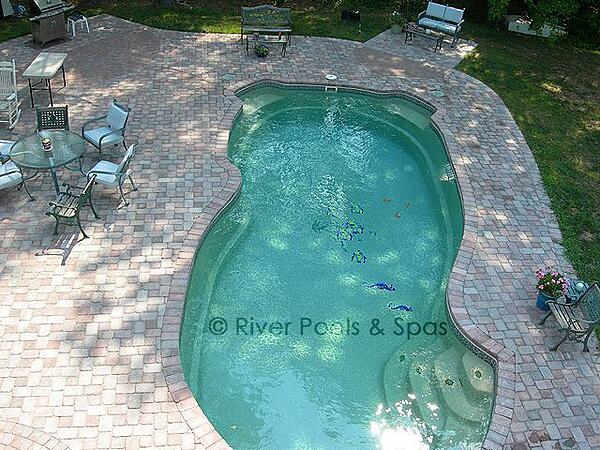 fiberglass pool with paver coping