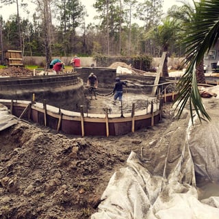 Messy concrete-pool construction