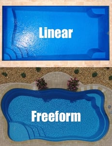 linear vs freeform fiberglass pools, from above