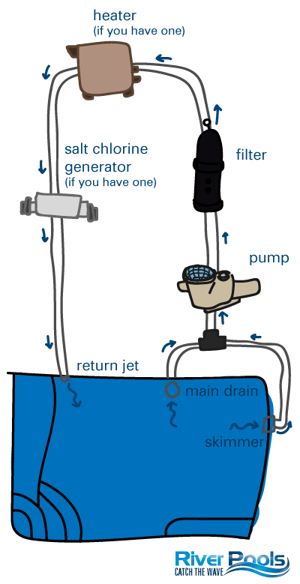 illustration of how water flows through a pool's pump/filter system