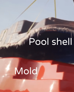 Fiberglass pool shell separated from mold