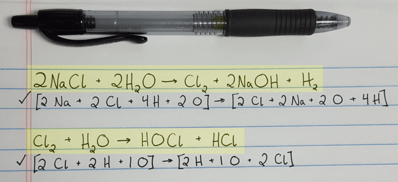 the chemical reactions in a salt chlorine generator