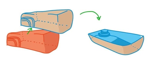 Fiberglass pool shell being removed from the mold