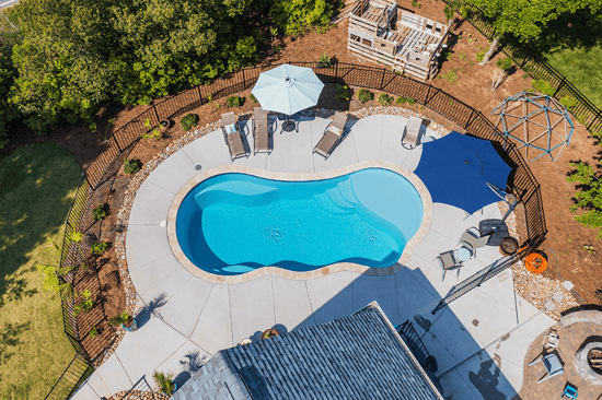 Aerial image of a freeform I30 pool model by River Pools.