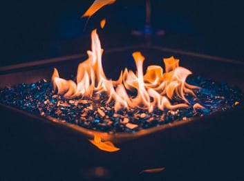 blue glass burning fire pit