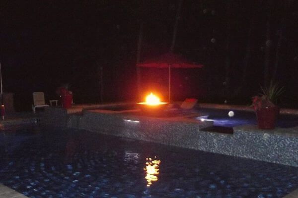 fire bowl in swimming pool