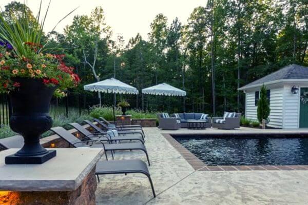 small inground pool ideas patio seating