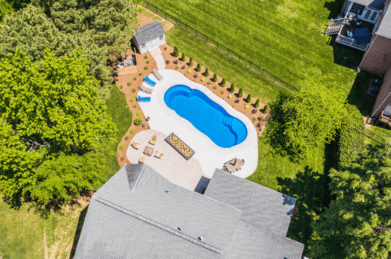 Aerial image of a freeform C40 pool model by River Pools.