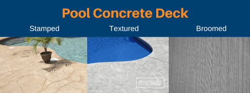 Pool concrete deck options: stamped, textured, and broomed concrete