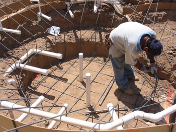 Building a concrete pool - concrete/gunite swimming pool plumbing