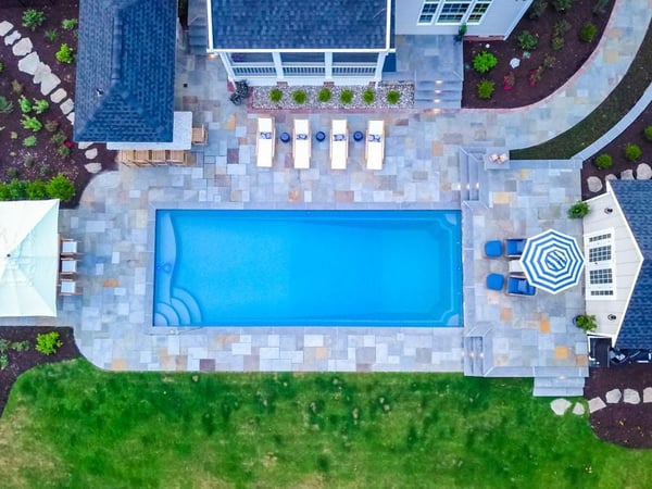 overhead shot of a rectangular T40 fiberglass pool