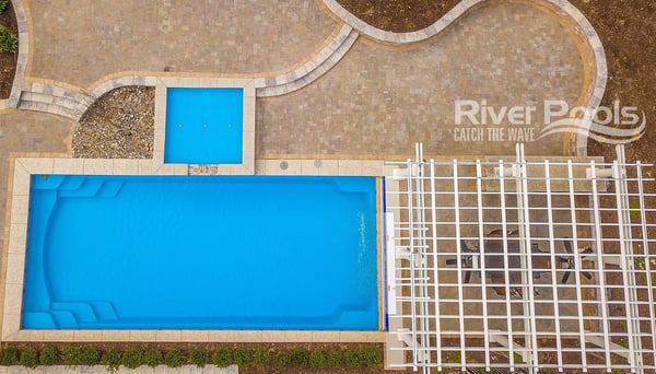 G36 pool from above, showing steps and bench seats