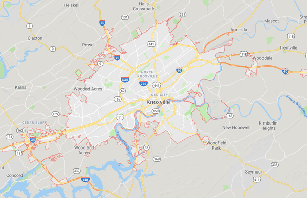 Knoxville location service area map