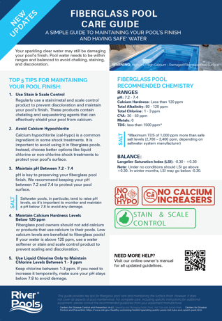 River Pools 2025 Fiberglass Pool Care Guide: Simple tips for maintaining your pool’s finish, balancing water chemistry, and preventing surface damage.