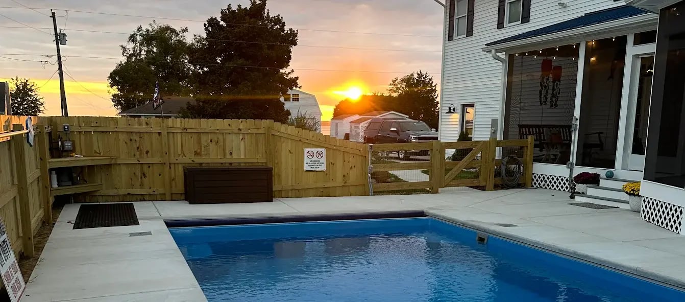 Fiberglass pool installation completed in Virginia Beach, VA. 