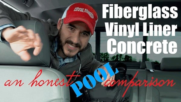 Thumbnail image for video titled 'Fiberglass, Concrete, or Vinyl Liner; Which is the Best Type of Pool for You?' showing three pools side by side, representing each pool type.
