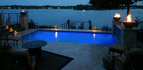 Pool landscape lighting at night