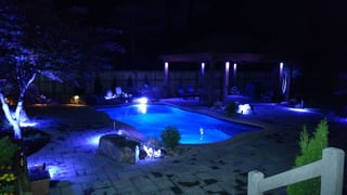 Pool and patio lights at night