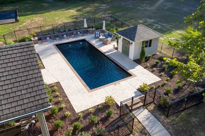 Aerial shot of an inground fiberglass pool.