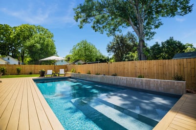 017. River Pools M35 in Granite Gray with composite wood patio and coping