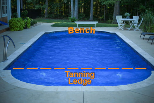 Fiberglass pool with tanning ledge and deep-end bench seating