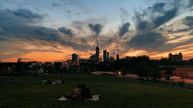 Indianapolis skyline in the evening.