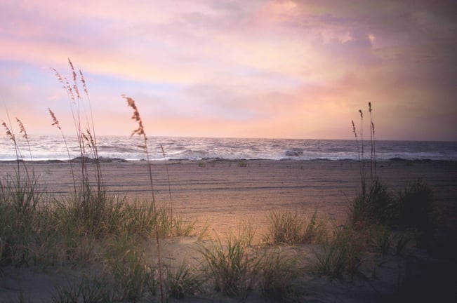 Tybee Island beach during sunset.