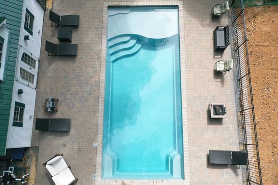 Aerial shot of a D Series rectangular pool model by River Pools.