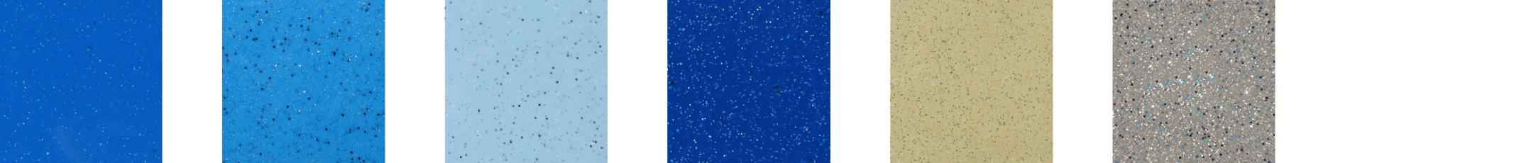 Pool color swatches: Maya Shimmer, California Shimmer, Caribbean Sparkle, Ocean Shimmer, Sandstone Shimmer, Granite Grey, and White Pool color swatches: Maya Shimmer, California Shimmer, Caribbean Sparkle, Ocean Shimmer, Sandstone Shimmer, Granite Grey, and White
