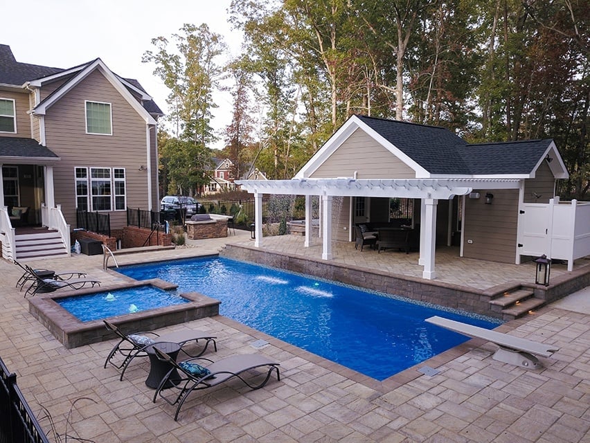 T40 pool in gorgeous backyard with a fire pit