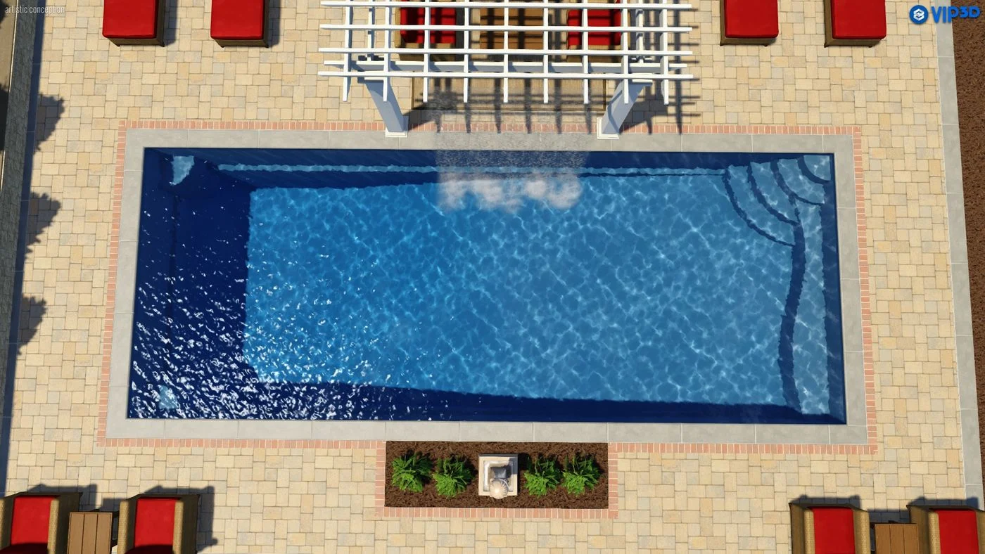 T40 pool with pergola and lawn furniture (simulated 3D illustration)